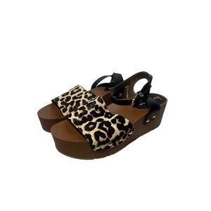 Sam Edelman Women’s Brynn Leopard Print Wood Studded Wedge Sandals Size 8